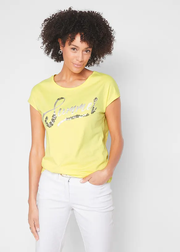 Shirt mit Pailletten in gelb von vorne (im Anschnitt) - bonprix
