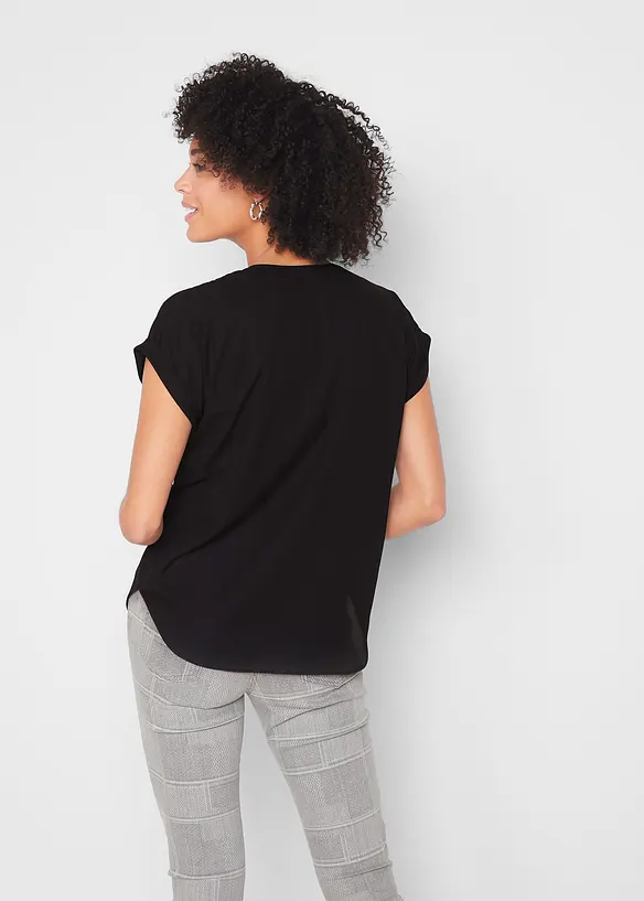 Tunikabluse Georgette in schwarz von hinten (im Anschnitt) - bonprix