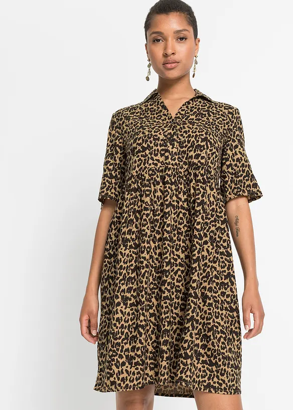 Blusenkleid aus fließender Viskose in braun von vorne (Totalaufnahme) - bonprix Blusenkleid aus fließender Viskose in braun von vorne (Totalaufnahme) - bonprix