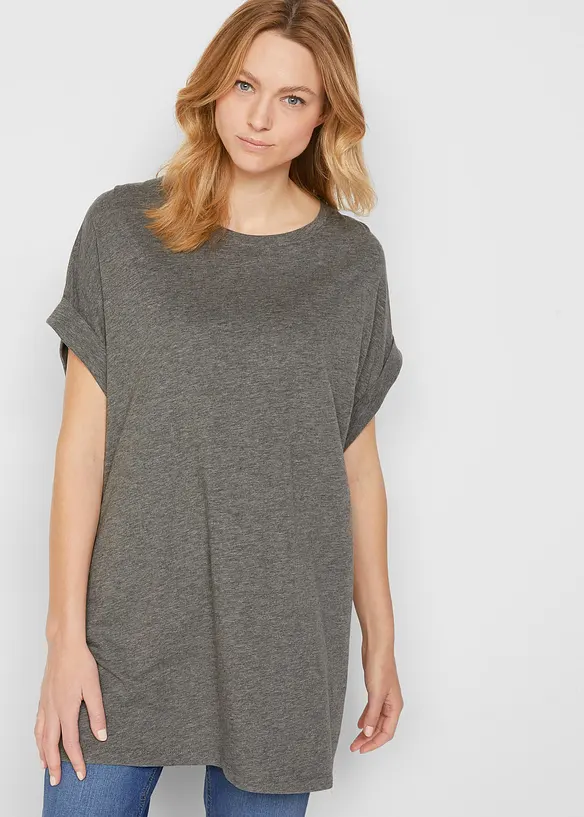 Longshirt aus reiner Bio-Baumwolle (2er Pack) in grau von vorne (im Anschnitt) - bonprix