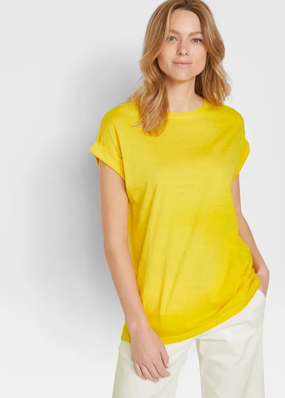 Longshirt aus reiner Bio-Baumwolle (2er Pack) in gelb von vorne (im Anschnitt) - bonprix