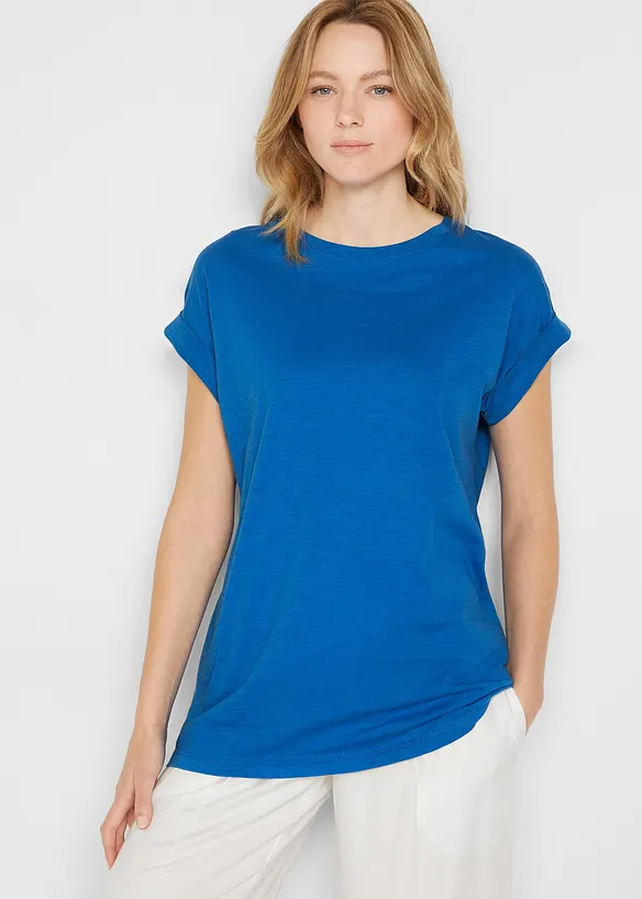 Longshirt aus reiner Bio-Baumwolle (2er Pack) in blau von vorne (im Anschnitt) - bonprix
