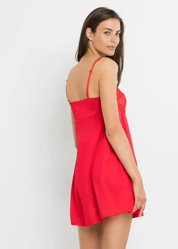 Negligé mit Glanzeffekt in rot von hinten (Totalaufnahme) - bonprix