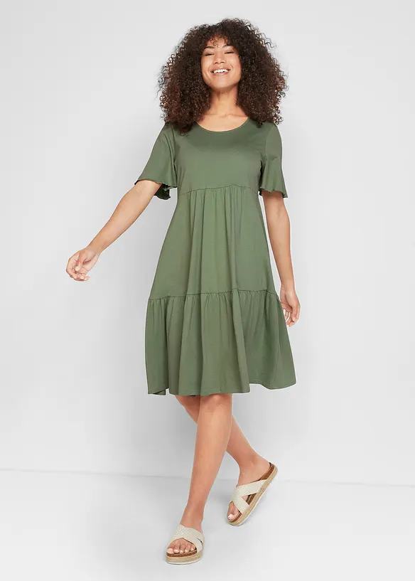 Jerseykleid aus reiner Baumwolle in grün von vorne (Totalaufnahme) - bonprix