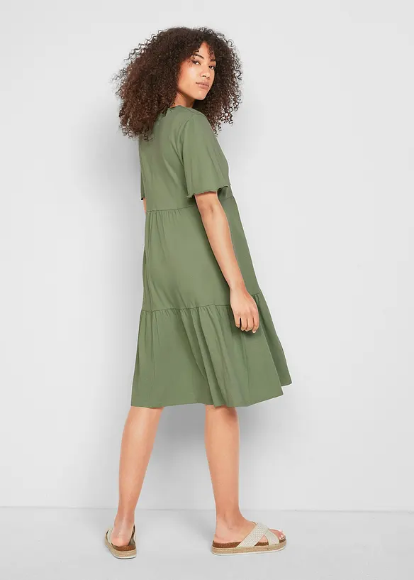 Jerseykleid aus reiner Baumwolle in grün von hinten (Totalaufnahme) - bonprix