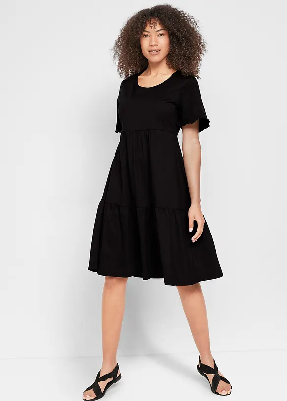Jerseykleid aus reiner Baumwolle in schwarz von vorne (Totalaufnahme) - bonprix
