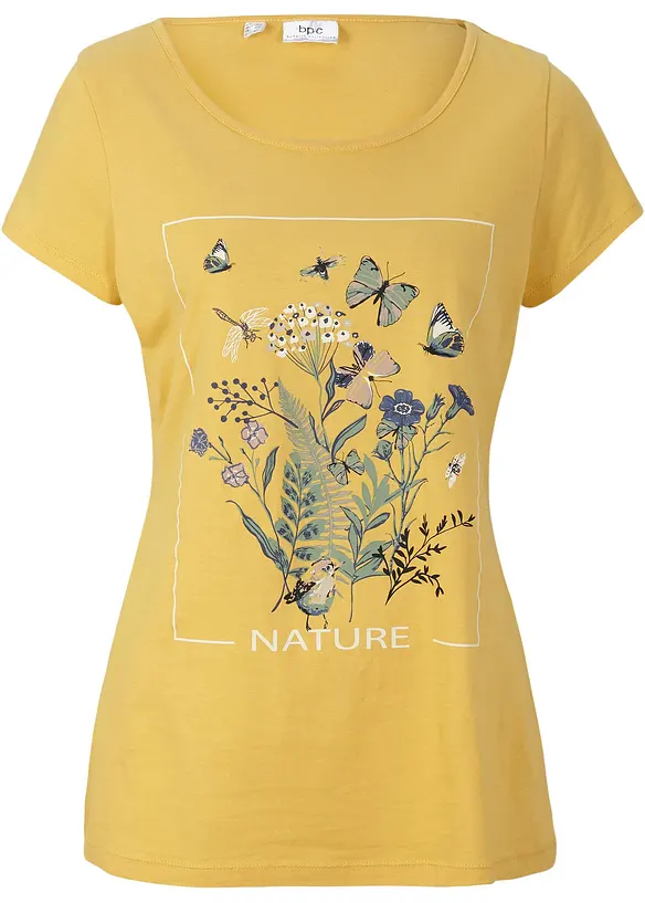 Baumwoll-T-Shirt mit Druck in gelb von vorne - bonprix