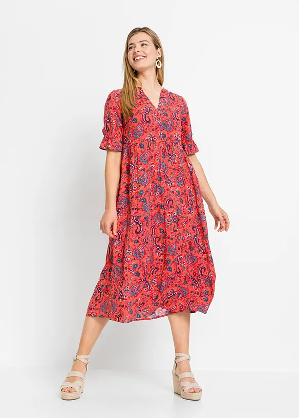 Midikleid aus reiner Viskose in rot von vorne (Totalaufnahme) - bonprix Midikleid aus reiner Viskose in rot von vorne (Totalaufnahme) - bonprix