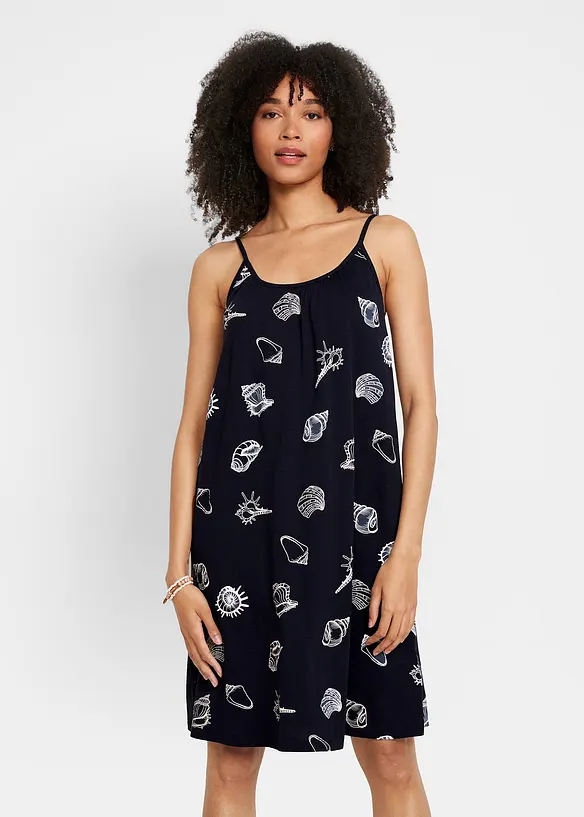 Hänger-Jerseykleid aus Bio-Baumwolle in blau von vorne (Totalaufnahme) - bonprix