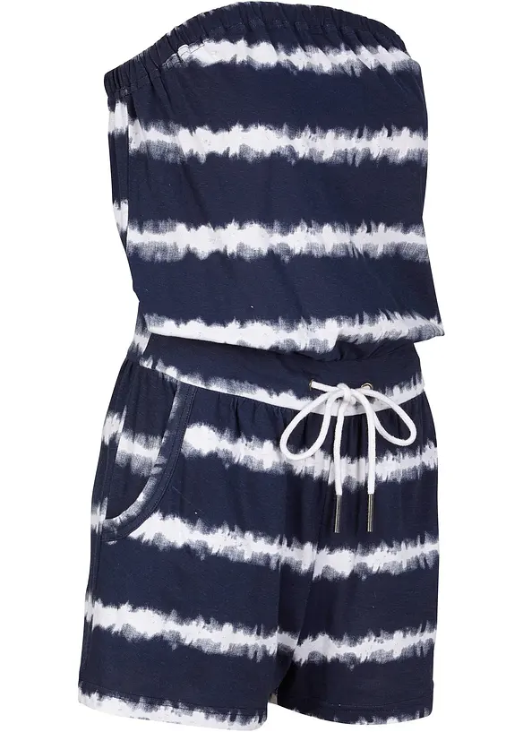 Bandeau-Jumpsuit aus reiner Bio-Baumwolle in blau von vorne - bonprix
