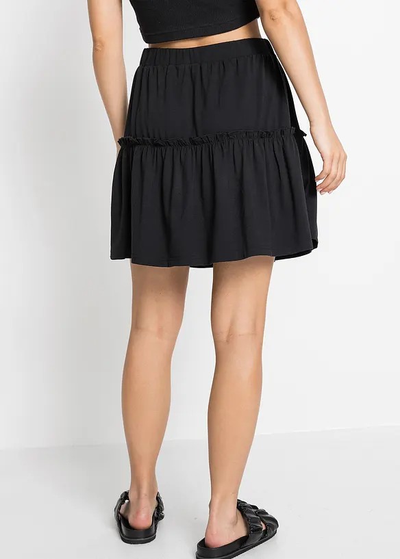 Jersey-Rock mit Volant aus Viskose-Mix in schwarz von hinten - bonprix