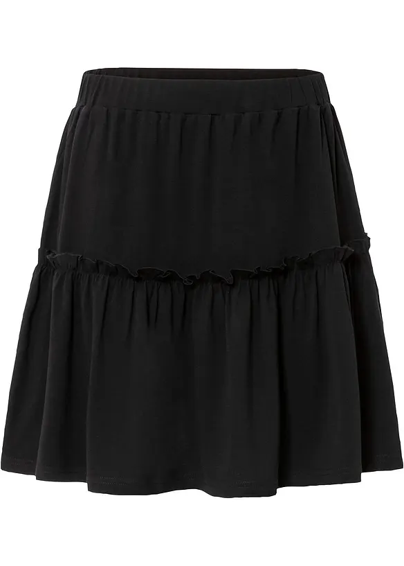 Jersey-Rock mit Volant aus Viskose-Mix in schwarz von vorne - bonprix