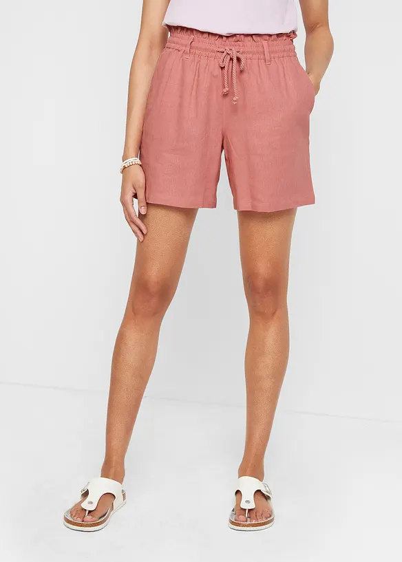 Leinen-Paperbag-Shorts in rosa von vorne - bonprix Leinen-Paperbag-Shorts in rosa von vorne - bonprix