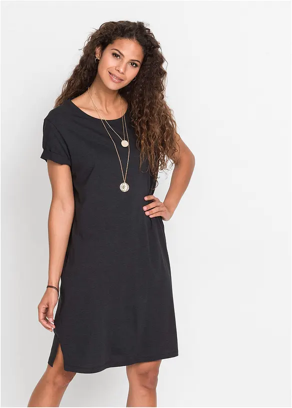 Oversize Shirtkleid in schwarz von vorne (Totalaufnahme) - bonprix