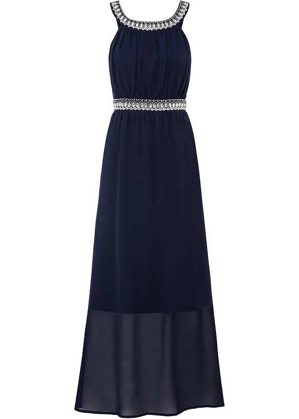 Maxikleid mit Strassstein-Applikation in blau von vorne - bonprix