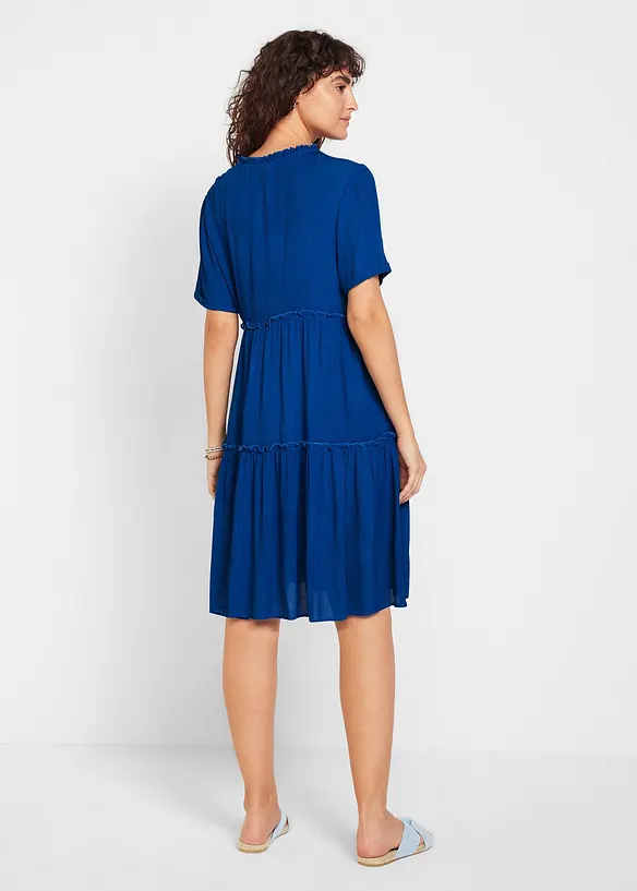 Knieumspielendes Kleid aus strukturierter Viskose in blau von hinten (Totalaufnahme) - bonprix Knieumspielendes Kleid aus strukturierter Viskose in blau von hinten (Totalaufnahme) - bonprix