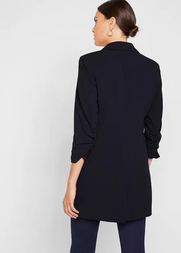 Long-Blazer mit gerafften 3/4-Ärmeln in blau von hinten (im Anschnitt) - bonprix