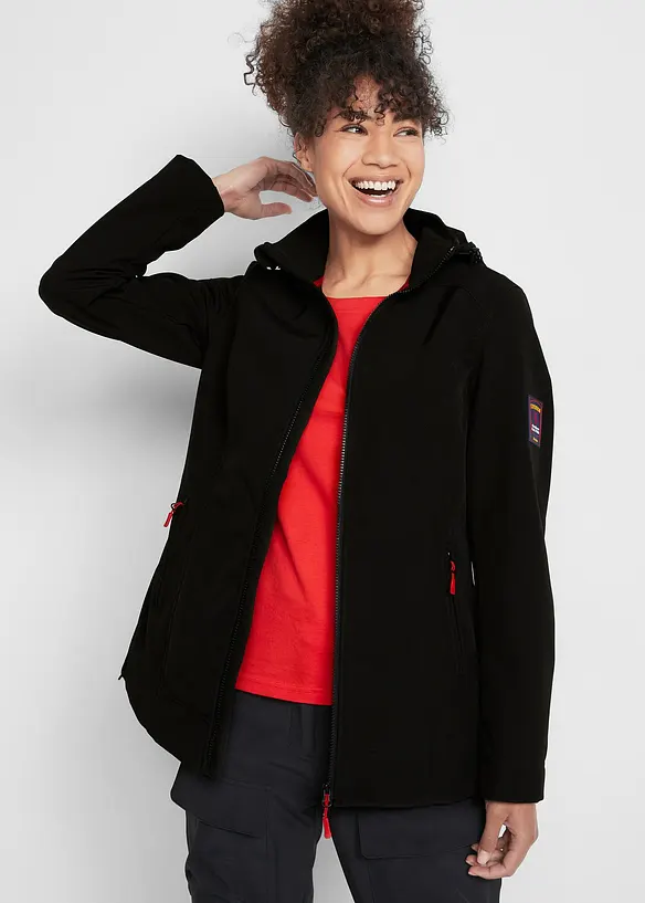 Wasserabweisende Stretch-Softshelljacke in schwarz von vorne (im Anschnitt) - bonprix