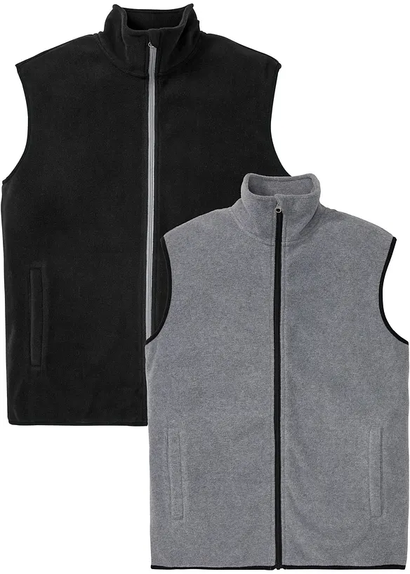 Fleece-Weste (2er Pack) in schwarz von vorne - bonprix