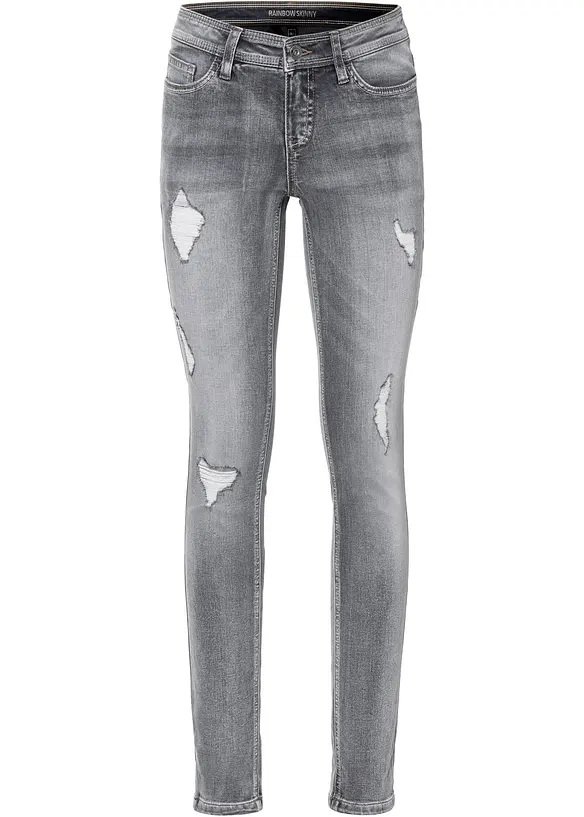 Skinny-Jeans mit Destroy-Effekten in blau von vorne - bonprix