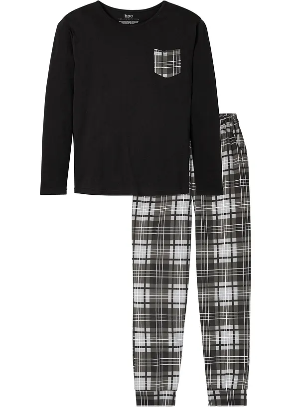 Pyjama aus reiner Baumwolle in schwarz von vorne - bonprix
