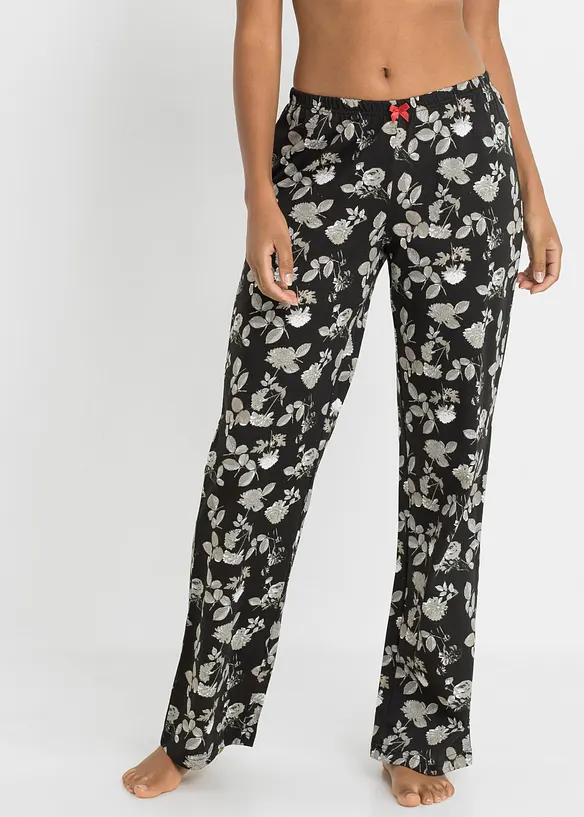 Lange Pyjamahose aus reiner Bio-Baumwolle (2er Pack) in schwarz von vorne - bonprix