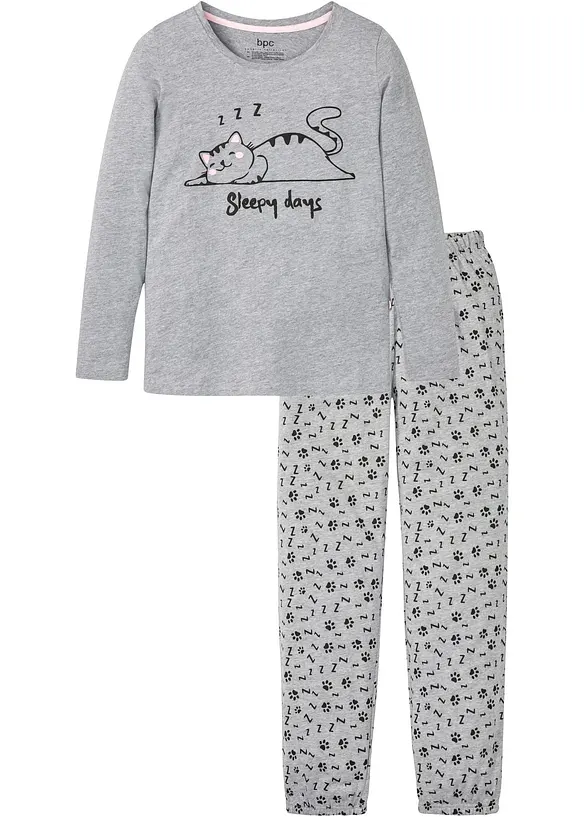 Pyjama mit Schlafmaske in grau von vorne - bonprix