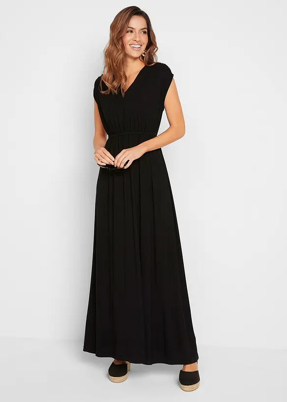 Jersey-Maxikleid aus Viskose-Mix in schwarz von vorne (Totalaufnahme) - bonprix