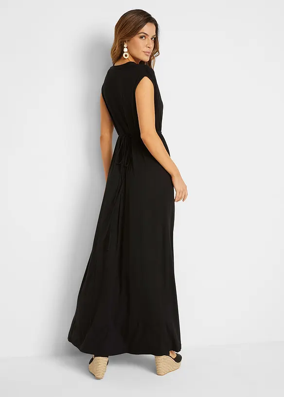 Jersey-Maxikleid aus Viskose-Mix in schwarz von hinten (Totalaufnahme) - bonprix