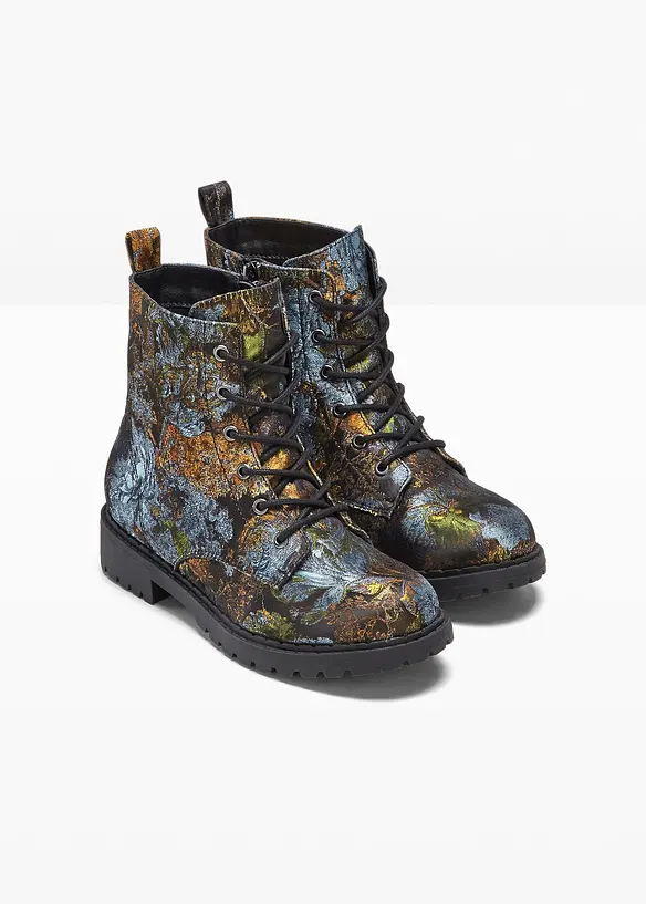 Schnürboots mit floralem Muster in grün - bonprix
