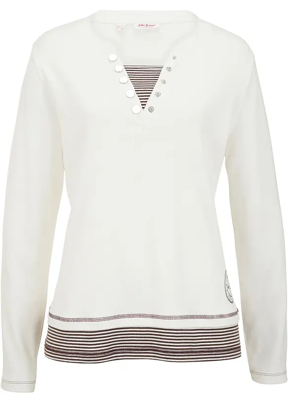 Baumwoll-Langarmshirt, 2 in 1-Optik in weiß von vorne - bonprix