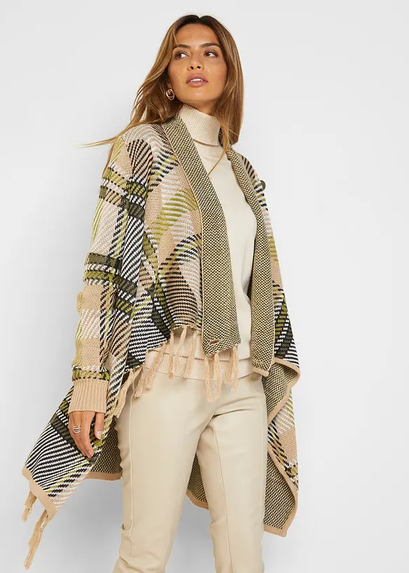 Longstrickjacke mit Fransen in weiß von vorne (im Anschnitt) - bonprix
