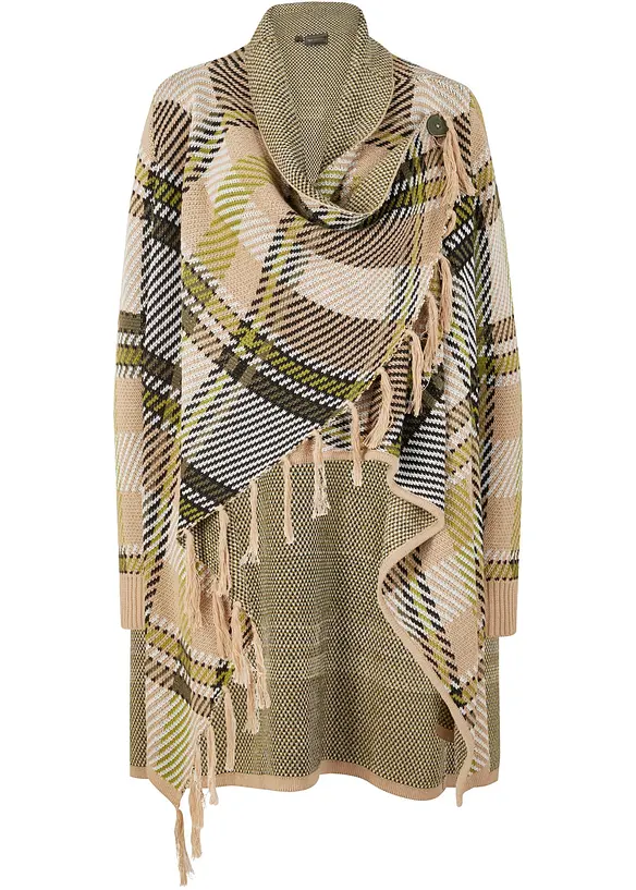 Longstrickjacke mit Fransen in weiß von vorne - bonprix