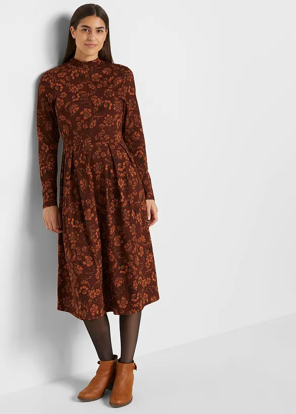 Jerseykleid mir Druck, langarm in braun von vorne (Totalaufnahme) - bonprix