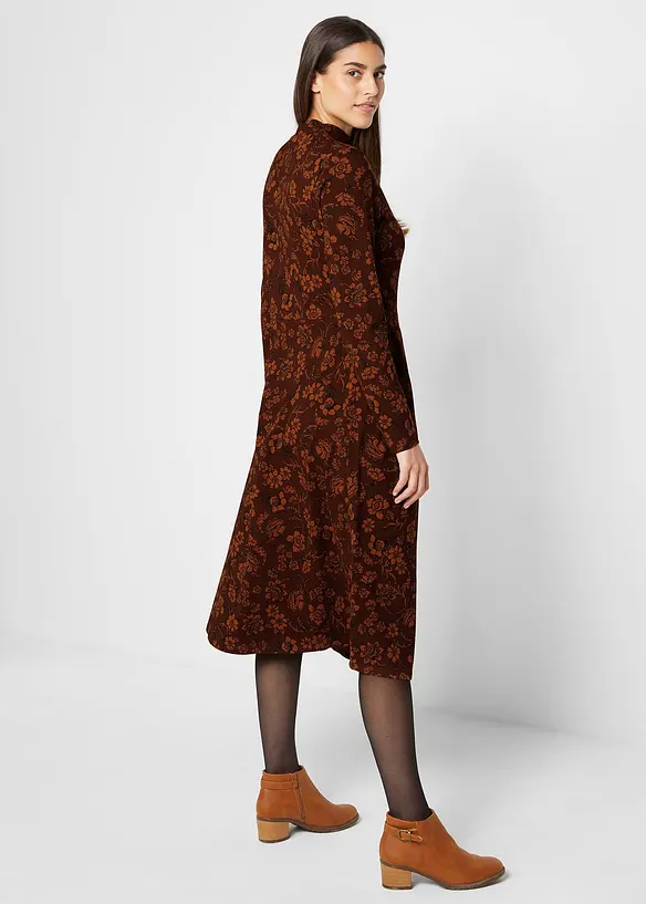 Jerseykleid mir Druck, langarm in braun von hinten (Totalaufnahme) - bonprix