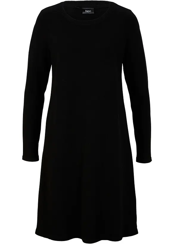 Basic Strickkleid mit recycelter Baumwolle in schwarz von vorne - bpc bonprix collection