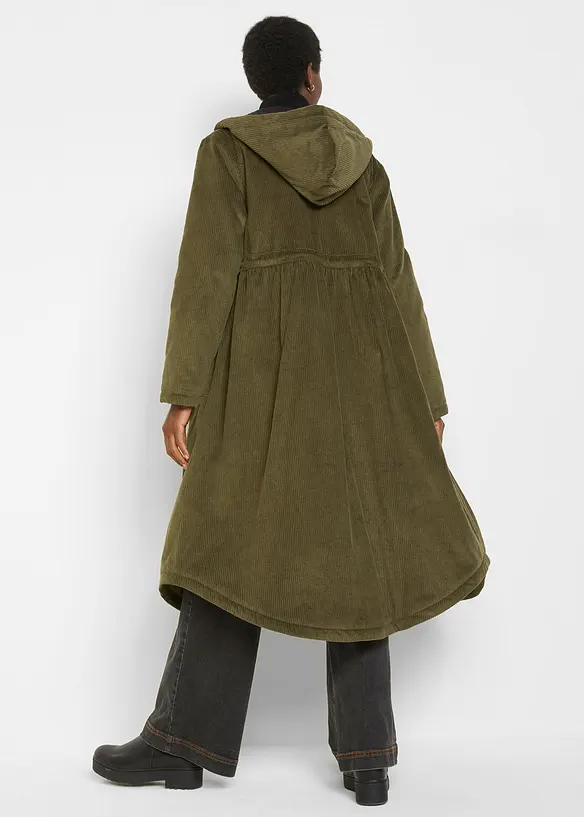 Herbstlicher Cord-Parka aus 100% Baumwolle mit Kapuze mit Teddy-Fleece 