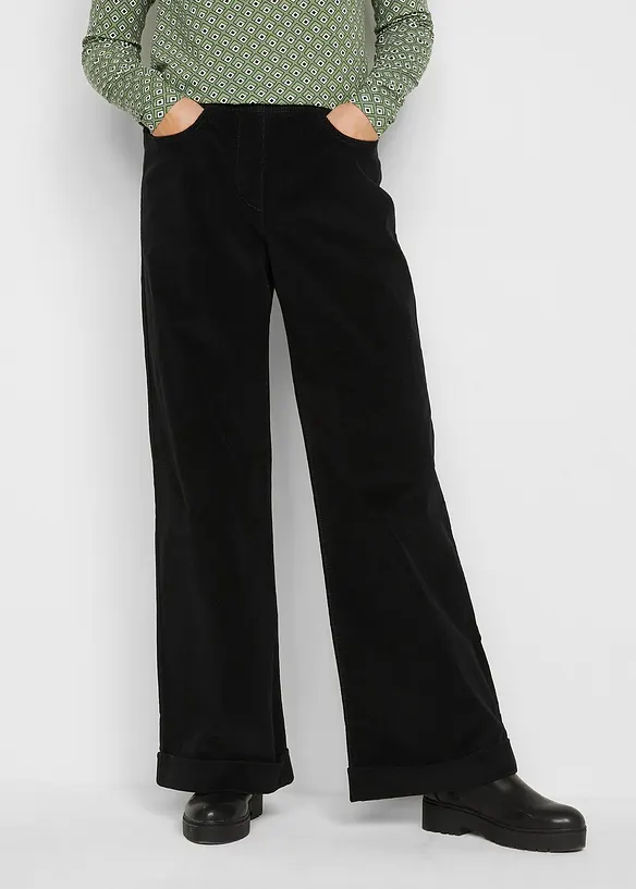 High-Waist-Cordhose aus Baumwoll-Mix in schwarz von vorne - bonprix High-Waist-Cordhose aus Baumwoll-Mix in schwarz von vorne - bonprix