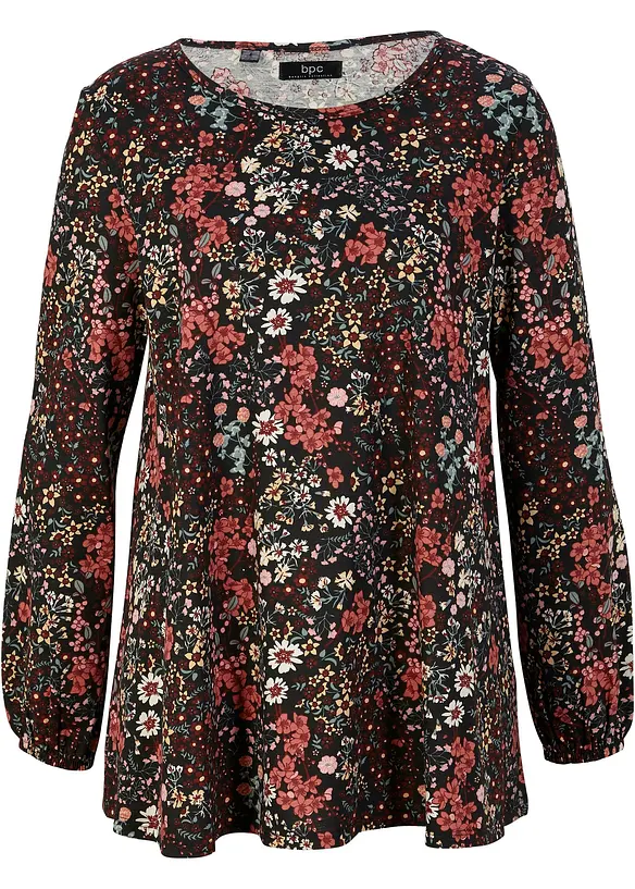 Bedruckte Shirt-Tunika aus Baumwolle in schwarz von vorne - bonprix