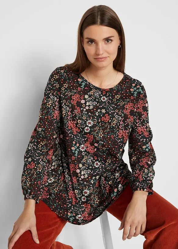 Bedruckte Shirt-Tunika aus Baumwolle in schwarz von vorne (im Anschnitt) - bonprix