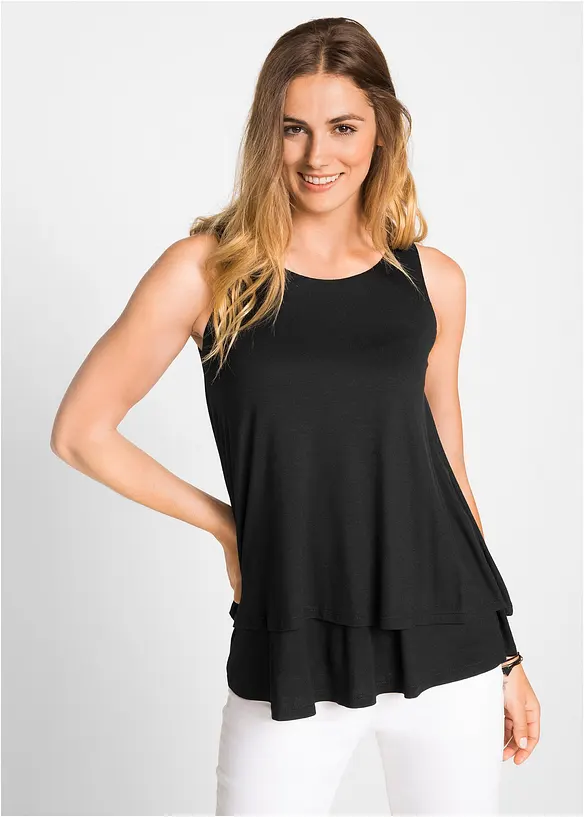 Doppellagiges Top aus Viskose in schwarz von vorne (im Anschnitt) - bonprix