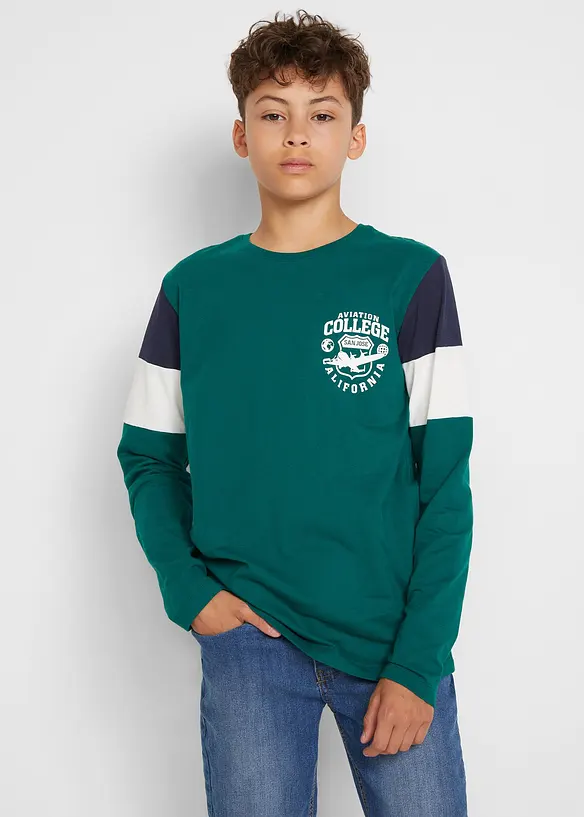 Langarmshirt aus reiner Bio-Baumwolle (2er Pack) in grün von vorne (im Anschnitt) - bonprix