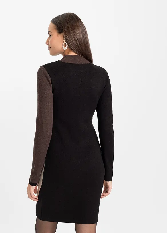 Jacquard-Strickkleid mit modernen Streifen in schwarz von hinten (Totalaufnahme) - bonprix
