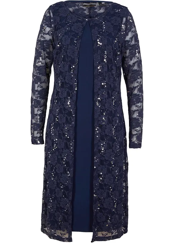 Kleid mit Spitze (2-tlg. Set) in blau von vorne - bonprix Kleid mit Spitze (2-tlg. Set) in blau von vorne - bonprix
