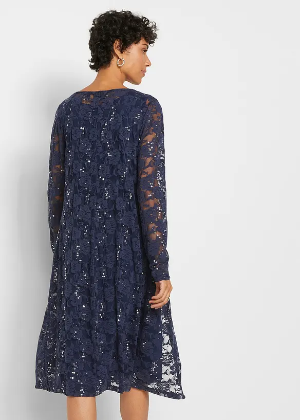 Kleid mit Spitze (2-tlg. Set) in blau von hinten (Totalaufnahme) - bonprix Kleid mit Spitze (2-tlg. Set) in blau von hinten (Totalaufnahme) - bonprix