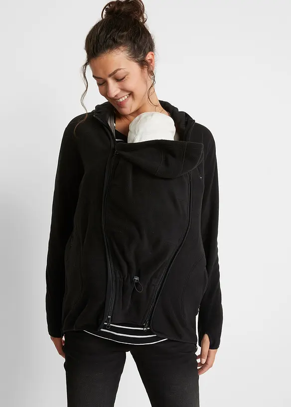 Kuschelige 3-in-1 Umstands-Fleecejacke und Tragejacke in schwarz von vorne (im Anschnitt) - bonprix Kuschelige 3-in-1 Umstands-Fleecejacke und Tragejacke in schwarz von vorne (im Anschnitt) - bonprix
