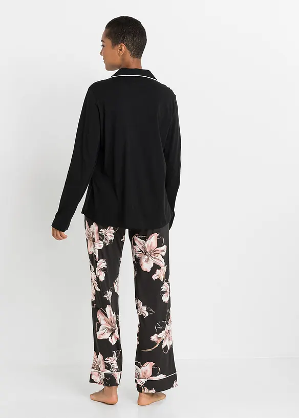 Pyjama mit Knopfleiste in schwarz von hinten (Totalaufnahme) - bonprix
