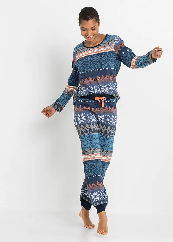 Pyjama aus reiner Bio-Baumwolle in blau von vorne (Totalaufnahme) - bonprix