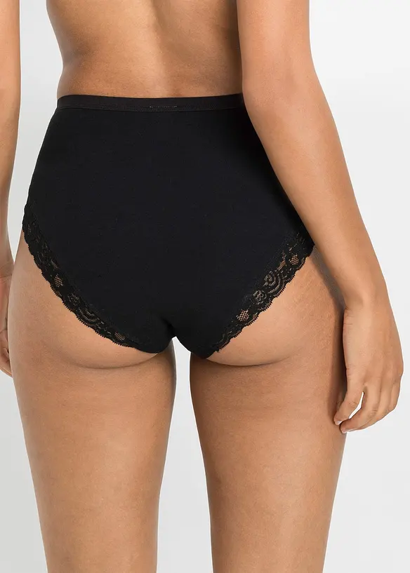Maxislip mit Bio-Baumwolle und Spitze (4er Pack) in schwarz von hinten - bonprix