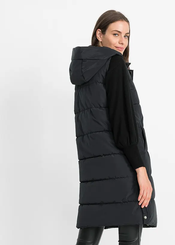 Funktions-Steppweste mit Kapuze in schwarz von hinten (im Anschnitt) - bonprix
